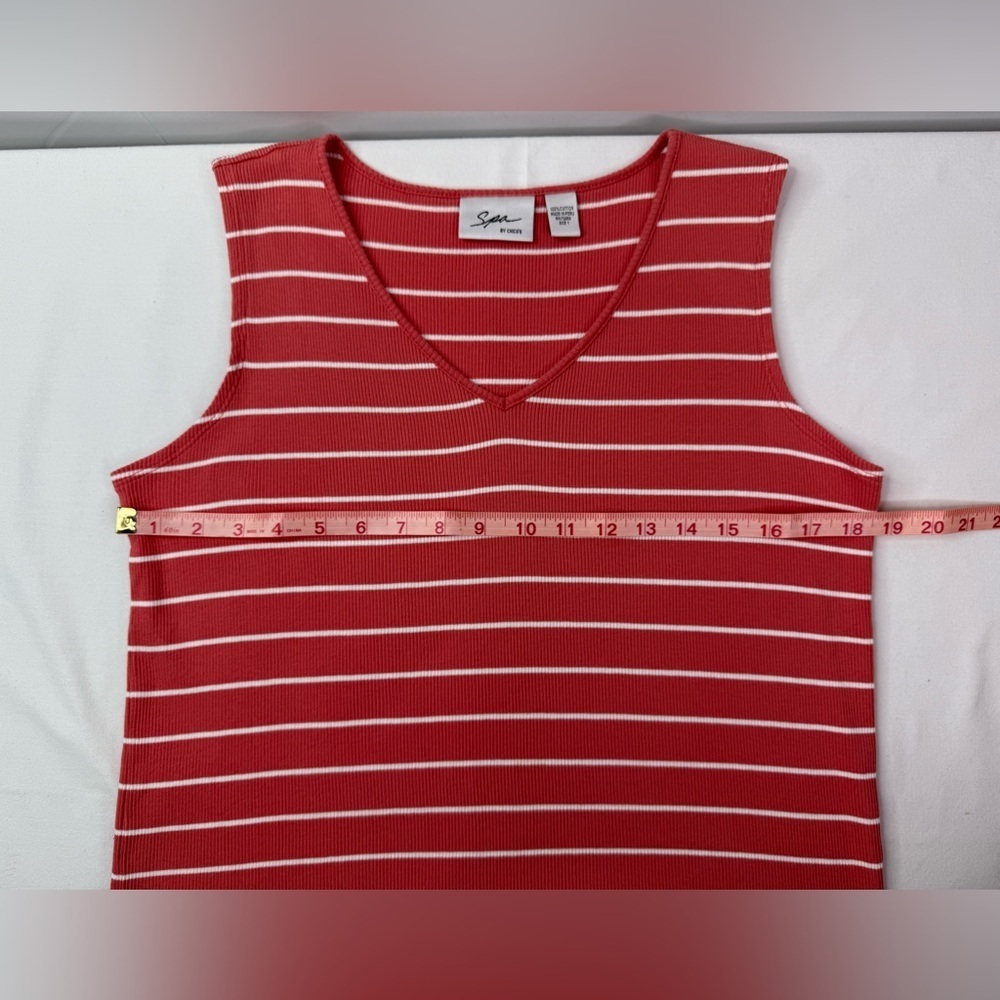 Spa by Chico's Terracotta and White Striped Tank Top Ribbed Knit Size Large - Picture 6 of 7